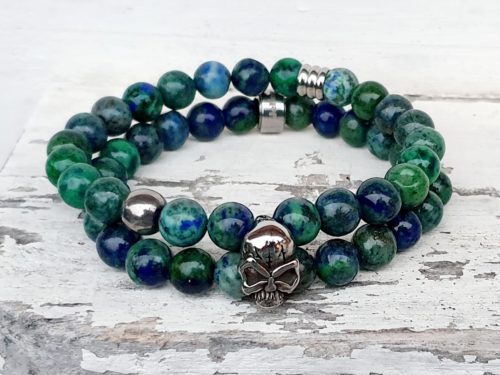 Skull dubbel malachiet armband