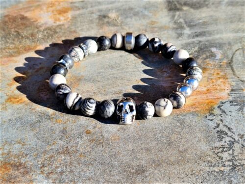 Natuurstenen skull armband-uniseks